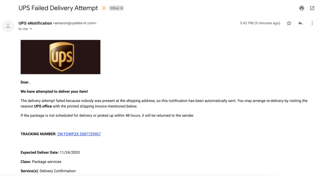 UPS Phishing Email
